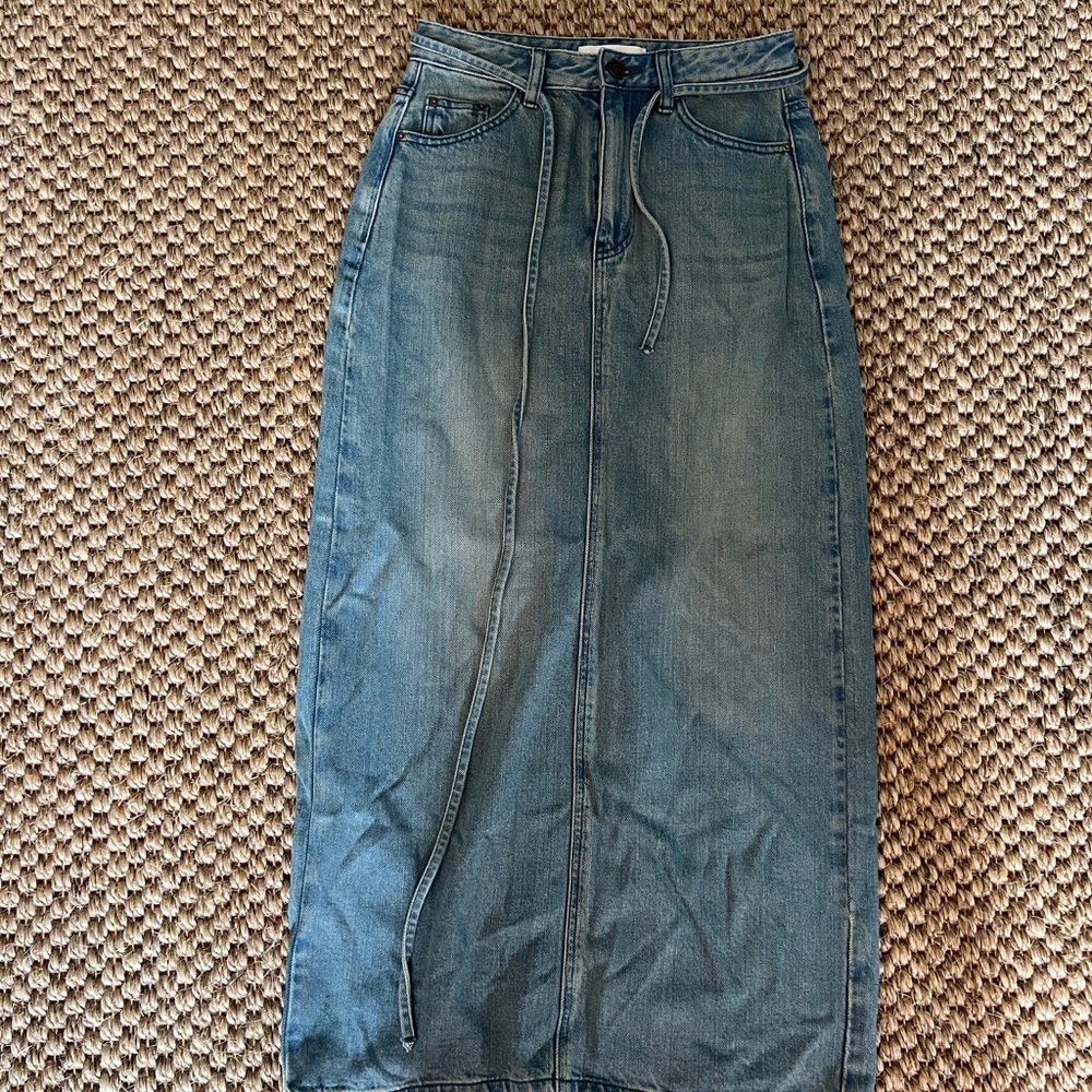 Pixie Market Blue Denim Midi Skirt